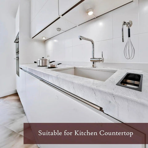 Marble Look Dope Peel And Stick Wallpaper For Countertops And Vanities White Matte Vinyl Waterproof Installed in Modern Kitchen