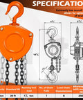 1 Ton Chain Hoist Manual Hand Lift 10 Ft Lift Steel Chain Block Hoist With 6mm Chain Heavy Duty Hooks Industrial Grade Specifications