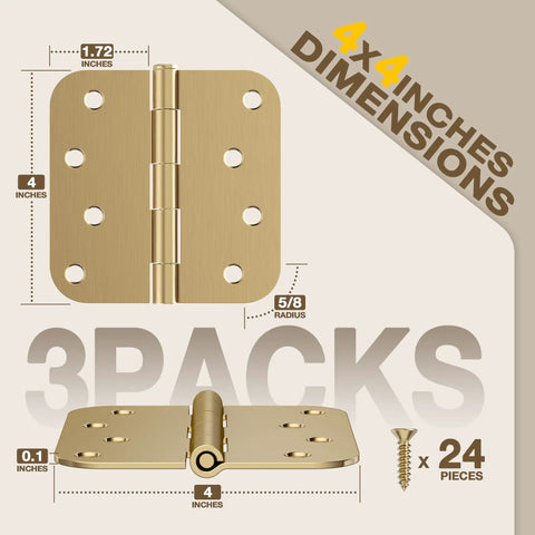 Rock Solid Heavy Duty Door Hinges Hit Four Inches Wide With Rounded Corners And A Slick Champagne Bronze Finish engineered for butter smooth swings, 3 pack dimensions