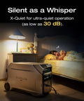 Delta Pro 3 Portable Power Station With 4096Wh LFP Battery expandable, next to sleeping child, silent operation in a bedroom.