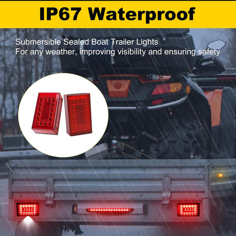 6 Inch Boat Trailer Lights Kit Submersible LED Rectangle Stop Turn Tail Lights with trailer and ATV in rain