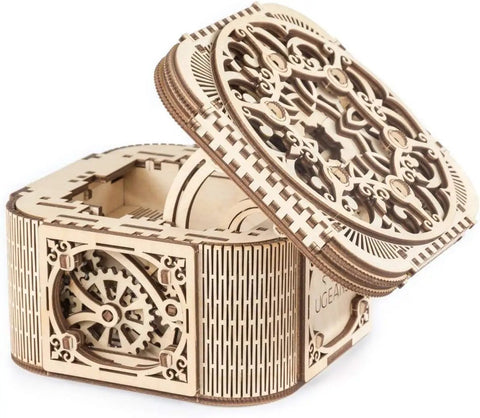 Mind Bending Mechanical Treasure Box Puzzle Kit For Adults A 3D Wooden Safe Box With Hidden Mechanism Jewelry Box Intricate Victorian Style Wood Model Kit For Curious Minds, open lid
