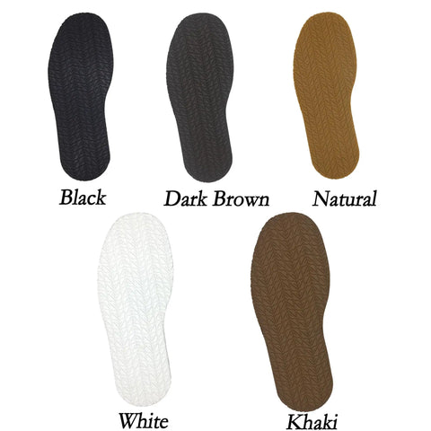Full Rubber Outsole Replacement For Shoes 4mm Thick One Pair Black Ideal For Work Boots And Safety Shoes Plus Flat Shoes High Grip shown in black, dark brown, natural, white, and khaki