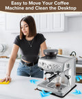 Dual Sided Sliding Mat With Anti Slip Top And Smooth Bottom For 870XL Espresso Machine on kitchen counter with woman cleaning
