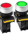 Two Pack Dual Color Red Green LED Push Button Switch 110 To 220 Volt Waterproof IP65 22mm Panel Mount 1NO 1NC SPST Momentary
