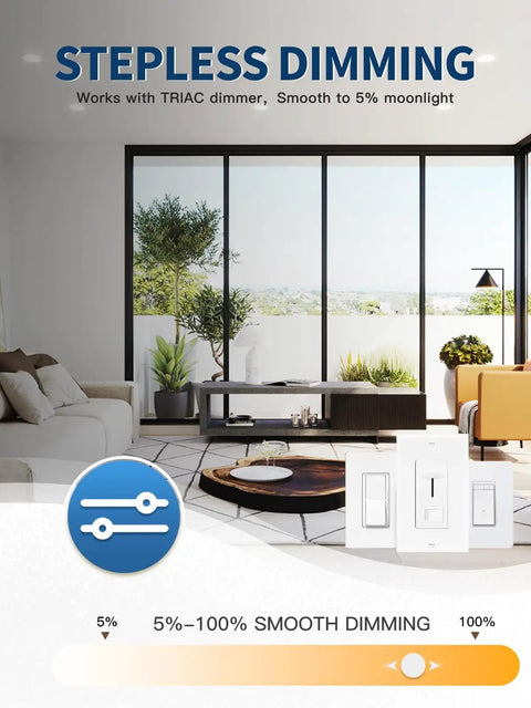 POPANU 6 Inch LED Recessed Light 12 Pack, Canless Wafer Lighting, 6000K White with stepless dimming and modern living space.