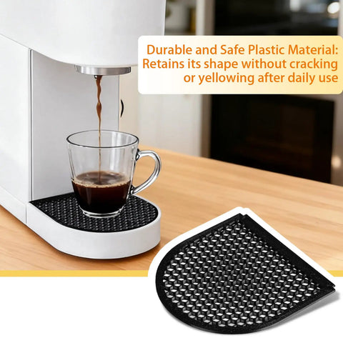 Snap-On Drip Tray Cover For Keurig K-Mini Coffee Maker With Precision 4.5-Inch Base Fit shown installed under coffee cup.
