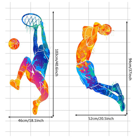 Watercolor Basketball Player Dunk Wall Stickers Dope For Boys And Teens Silhouette Peel And Stick Removable Wall Decor Art Murals