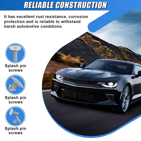 Beefy 8 Piece Car Engine Splash Shield Hardware Kit Featuring Lower Cover Pins Bolts And Radiator Clips For Skid Plate And Oil Pan Guard showcases splash pin screws.