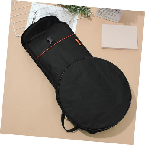 Road Ready Portable Dumb Drum Bag For Silent Practice Pad Storage In Slick Oxford Fabric. Padded, waterproof, and black carry case.