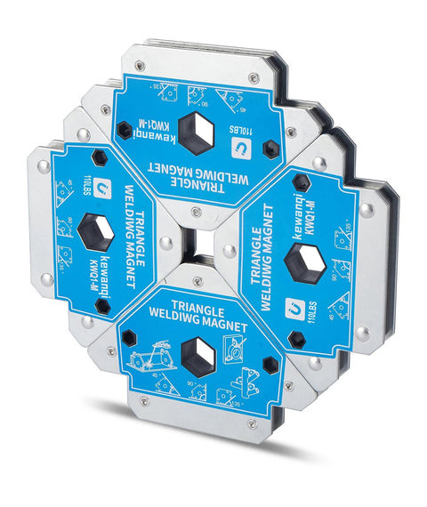 110 Lbs Magnetic Welding Clamps, 4-piece set for precise angle welding, featuring 45°, 90°, and 135° settings for secure hands-free use.