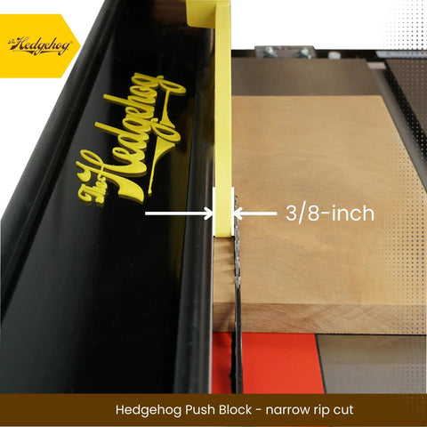 Offset Handle Push Block For Table Saws Router Tables And Jointers With 3D Control for precise narrow 3/8-inch rip cuts.