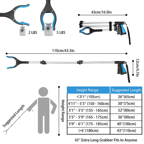 43 Inch Reacher Grabber Tool For Seniors And Cleanup Extra Long Trash Picker With Magnetic Claw Lightweight Aluminum Reach Assist Arm Extension For Grabbing Coins Trash Litter And Hard To Reach Items