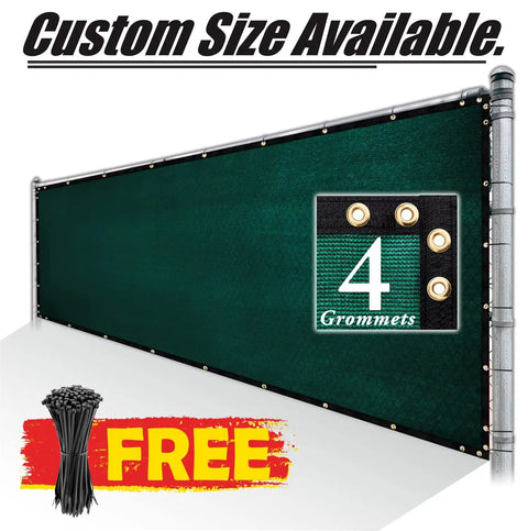 Green Fence Privacy Screen Netting 4 Ft By 50 Ft Breathable HDPE Mesh hung on fence frame with cable ties included