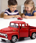 Children playing with Red Pickup Truck Toy For Kids And Fam Doubles As Holiday Mantel And Table Decor A Pull And Go Vehicle That Becomes A Charming Farmhouse Winter Centerpiece With Free Small Tree