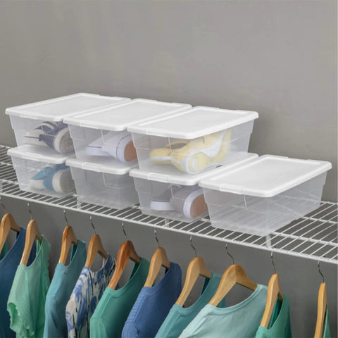 Hella Convenient 6 Qt Clear Stackable Storage Containers With Snap Close White Lids Bpa Free Plastic Bins For Home And Classroom Organization 60 Pack Crushes Mess Instantly