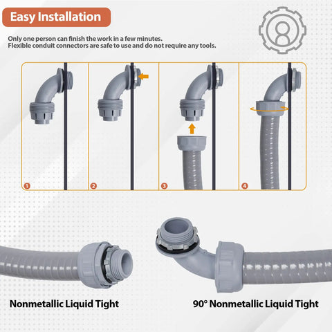 Liquid Tight Conduit And Connector Kit Half Inch Twenty Five Feet Flexible Non Metallic Electrical Conduit With UL Certification