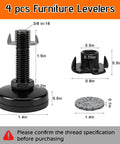 Beefy Heavy Duty Furniture Leveling Feet Set For Tables Cabinets Sofas And Dressers, Adjustable 3/8-16 Threaded Levelers