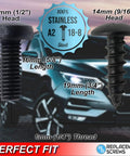 Nissan License Plate Screws Set Of Eight Stainless Steel Black Oxide Front Or Rear Mounting with size details over car image