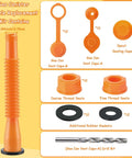 12 Pack Gas Can Spout Replacement Kit With Bendable Nozzle Screw Collar Caps Gasket Stoppers And Vent Caps For Most Oil Gas Water Cans Orange For Home Use, showing orange spouts, caps, and gaskets