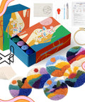 Landscape Punch Needle Coaster Kit For Beginners And Adults 6 Patterns Complete Tools Yarns Hoop Felt Pieces Coaster Holder