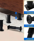 Heavy Duty Adjustable Furniture Support Legs Set, 4 Pack With Screws, Height Range 3.15 To 4.72 Inches, Black metal legs installed