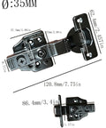 Gun Black Frameless Half Cover Cabinet Hinge 105 Degree Soft Close with measurements and details visible