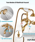 Antique Brass Clawfoot Bathtub Faucet With Wall Mount Handheld Shower Set Double Lever Handle Solid Brass Bath Tap