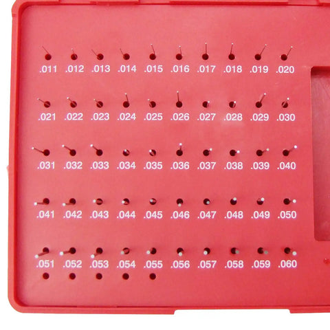 Heavy Duty Steel Pin Gauge Set Minus Gage M0 50-Piece With Plastic Case 0.011 To 0.060 Inches in red plastic case