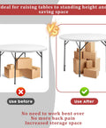 4 Pack Adjustable Table Leg Extenders Heavy Duty Steel Chair Risers Drop The Wobble And Level Up Your Folding Tables With This Beefy Setup That Really Nails It showing before and after lifting table for better storage.