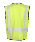 Boss Level Hi Vis Reflective Safety Vest Built Different To Keep You On Point All Shift Long With Durable Zipper Closure And Smart Black Bottom Mesh Panels For Road Work Projects back view with reflective stripes