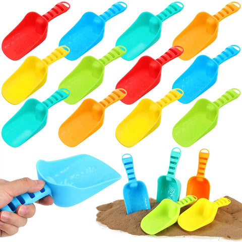 12 Pack Beach Sand Shovels Set, 8 Inch Heavy Duty Plastic Digging Tools In 6 Bright Colors for kids fun, beach and sandbox play.