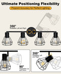 4 Light Track Lighting Fixture in Black Industrial Style with Open Wire Cage, adjustable 350°/90°, ideal for kitchen and dining rooms.