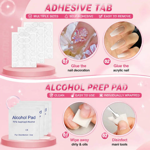 20 Piece Disposable Press On Nail Prep Kit With Files And Buffers Nail Glue And Remover Adhesive Tabs Prep Pads Sticks
