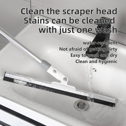 Heavy Duty Floor Squeegee With Flexible Silicone Blade And Long Aluminum Handle For Streak Free Bathrooms Showers Tiles Driveways And Glass That Makes Mopping Obsolete Now in use cleaning a sink.