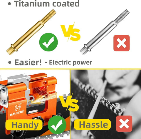 Chainsaw Sharpener Jig With 5 Titanium Plated Diamond Bits And Carry Bag Hand Crank Portable Kit comparison with different bits