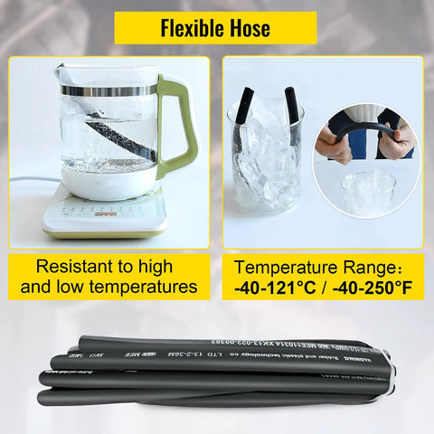 Hydraulic hose, 50 ft rubber with two high-tensile steel wire braids, 1/2 in ID, 5000 psi max, -40 to 250 °F.