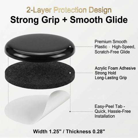 Skip The Drag With Self Adhesive Furniture Sliders That Glide Heavy Chairs Across Carpet And Hardwood Floors While Acting As Reliable Chair Glides And Floor Pads For Your Home - 2-layer slider design with smooth plastic and acrylic foam.