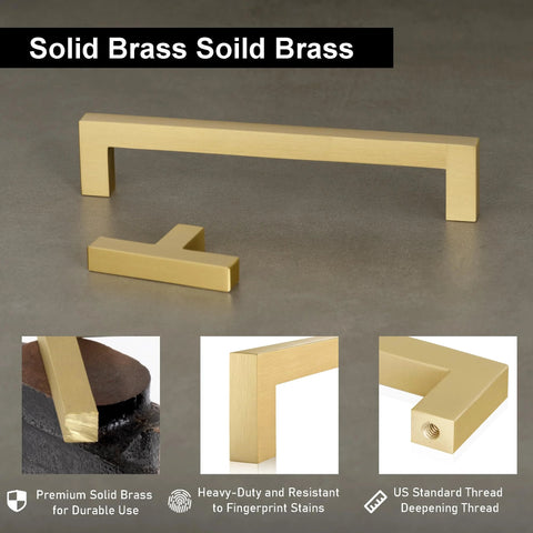 5 Pack Solid Brass Cabinet Pulls With Six And A Quarter Inch Hole Centers In Brushed Matte Gold
