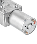 Close-up of a 12V Worm Gear Motor 120 RPM Beefy Torque Reduction Drive with 6mm D Shaft, metal casing visible
