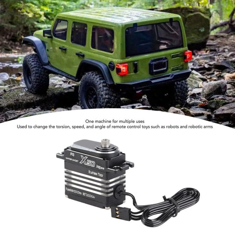 Bad Boy Rc Digital Servo 50kg Torque Heavy Duty Full Metal Cnc Gears Aluminum Alloy Motor Build For Rc Cars Robots Boats, detailed view with connecting wires.
