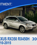 Lexus RX350 RX450H 2010-2015 parked outside modern building, evening view