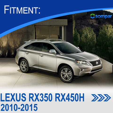 Lexus RX350 RX450H 2010-2015 parked outside modern building, evening view