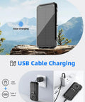 On The Go Solar Power Bank 20000mAh With 15W Wireless Fast Charge Three Built In Cables And USB Ports And Dual Flashlights charging outdoors