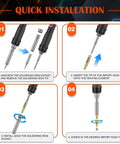 Image showing step-by-step installation guide for Six-Piece Heat Set Insert Tips Kit For Threaded Inserts M2 To M8 Plus Soldering Iron Adapter