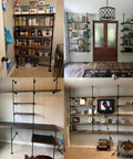 Heavy Duty Industrial Iron Pipe Shelf Brackets Set Two Pack Five Tier Open Bookshelf System 70 Inch Tall 12 Inch Deep Rustic Black Diy Wall Mount Shelving Hardware For Home Kitchen Office Built To Last installed in various rooms.