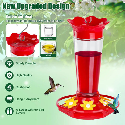 Outdoor Hummingbird Feeder 2 Pack Ant And Bee Proof Clear 10 Ounce With 6 Flower Shaped Ports Hanging Bird Nectar Feeder