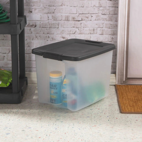 18-Pack Clear Gray Storage Bins With Lids Stackable Plastic Totes Heavy Duty 50 Quart Home Garage Utility Container Organize Your Crib And Workspace Crush Clutter Fast Rock Solid Construction Rugged Latches Versatile Totes For Tools Clothes And Gear Top