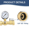 Air to Water Pressure Test Gauge 2 Inch Dial 0 to 300 Psi Leak Detector Kit with brass fittings and 5/8" OD connector.