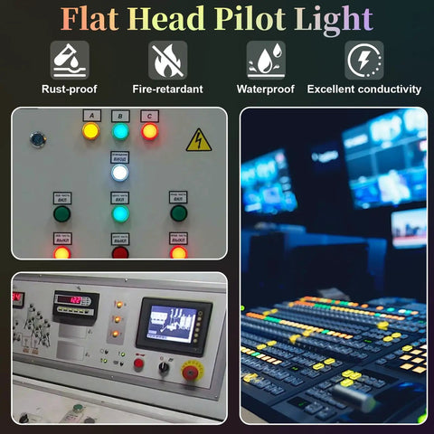 Rugged 12V LED Indicator Light Set Waterproof Metal Flat Head Pilot Lamps With Wire 6mm Mounting Holes Control Panel
